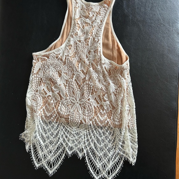 Express Cream Lace Asymmetrical Tank Top - Picture 4 of 6